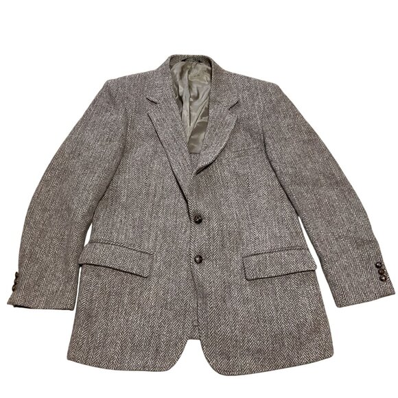 VTG HARRIS TWEED SPORT COAT SZ 42R BROWN 2 BUTTON ONE VENT PARTIAL LINED MENS - Picture 1 of 6